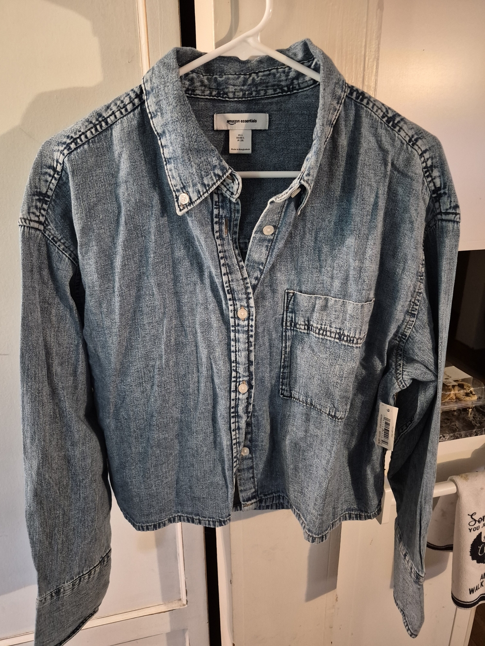 Amazon Essentials Light Blue Denim Button-Front Shirt Jacket